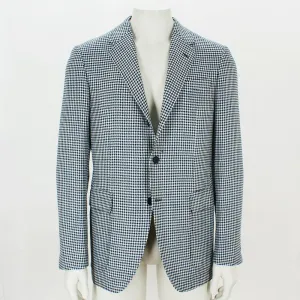 White & Navy Houndstooth Check Blazer