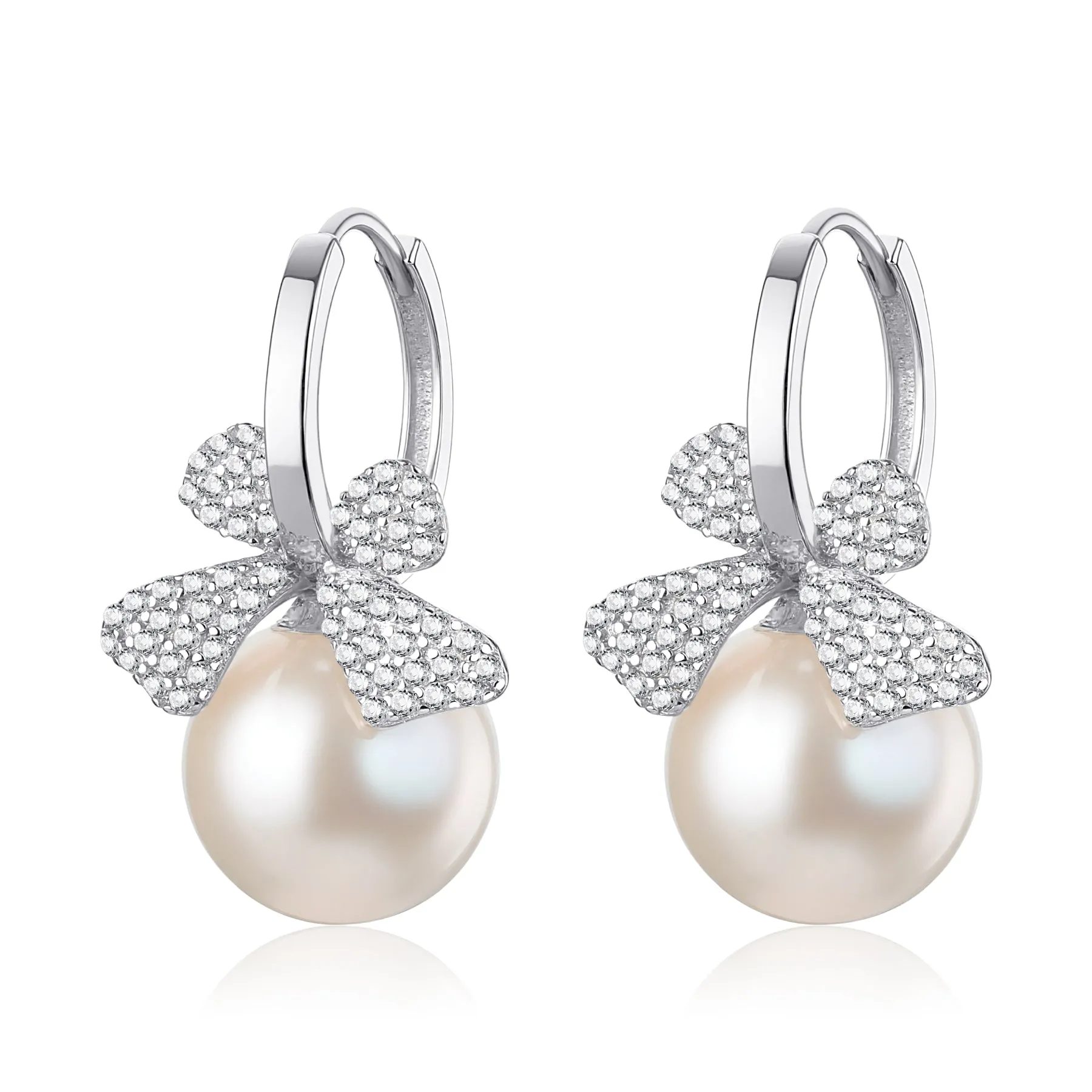 10-11mm Cubic Zirconia Bow Pearl Earrings