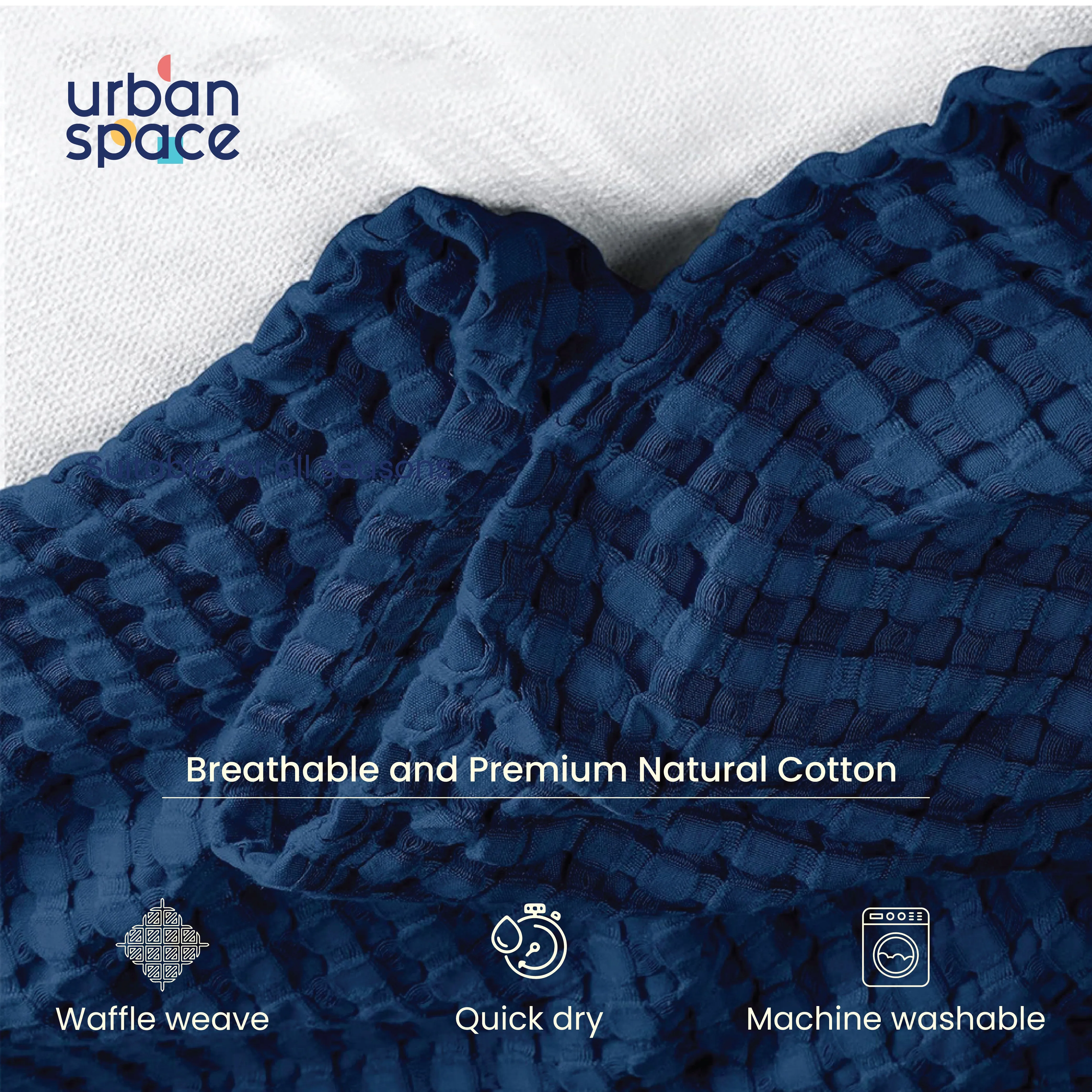 100% Cotton Waffle Weave Blanket / Cotton Dohar for Bedroom - Navy