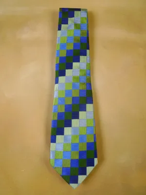 24/0271 new & unworn turnbull & asser Jermyn St. blue green geometric pattern 100% silk tie