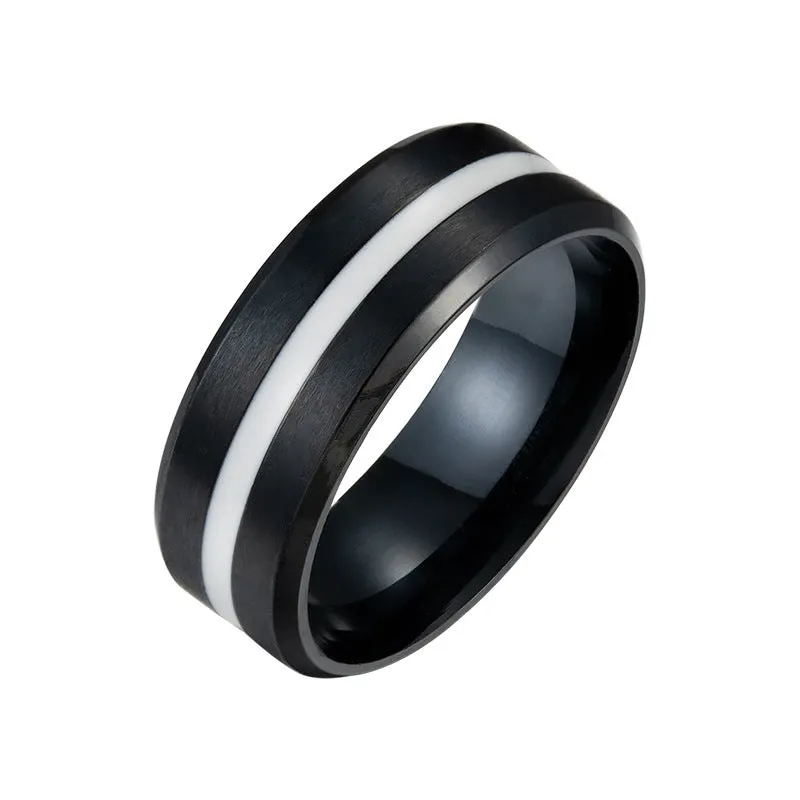 8mm Black Plated Stainless Steel Men's Ring - Wholesale Jewelry for Stylish Men