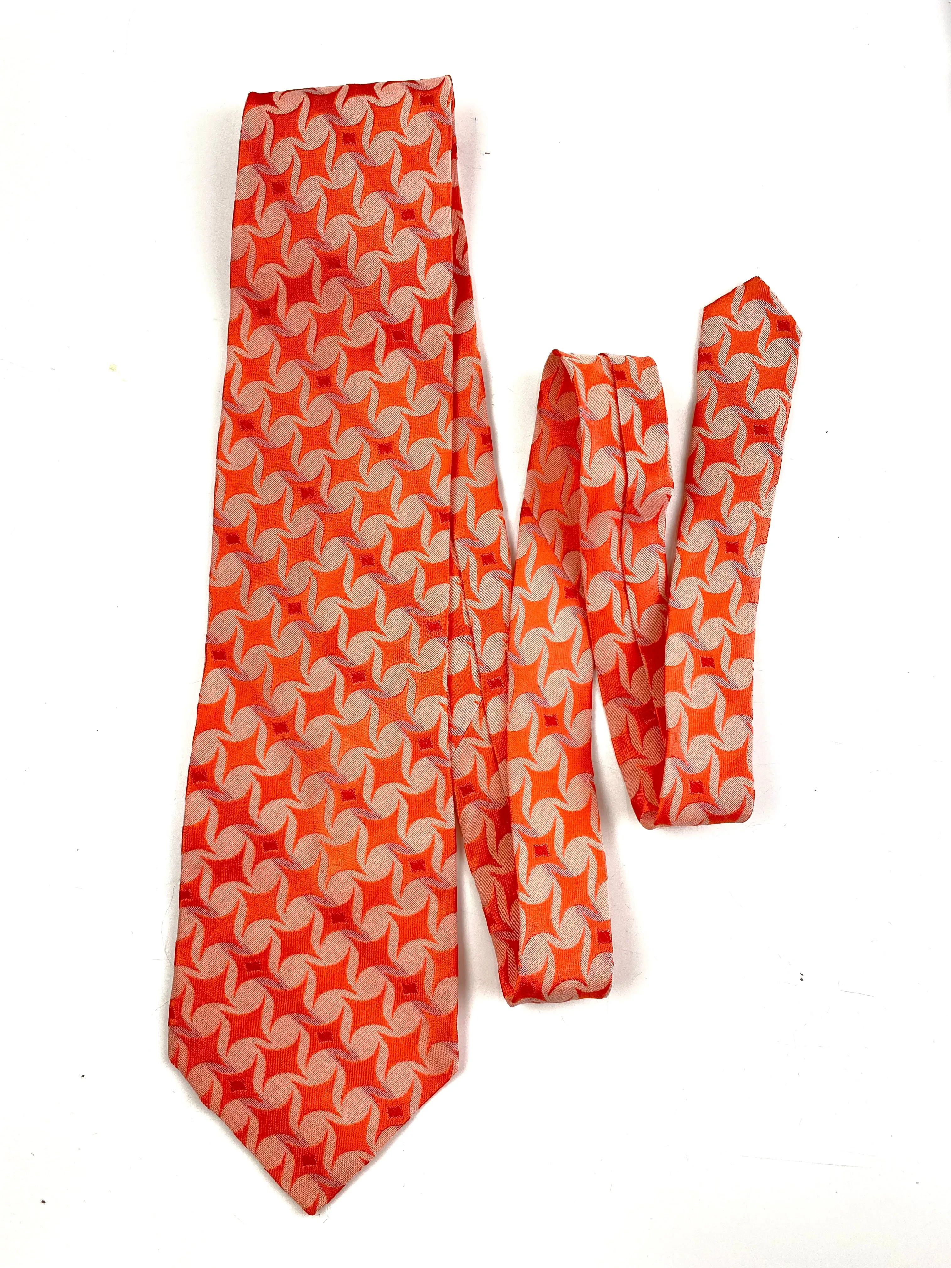 90s Deadstock Silk Necktie, Men's Vintage Peach Colour Geometric Pattern Tie, NOS