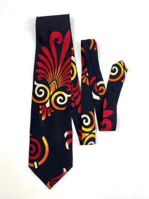 90s Deadstock Silk Necktie, Men's Vintage Red/ Orange Polynesian Tiki Pattern Tie, NOS