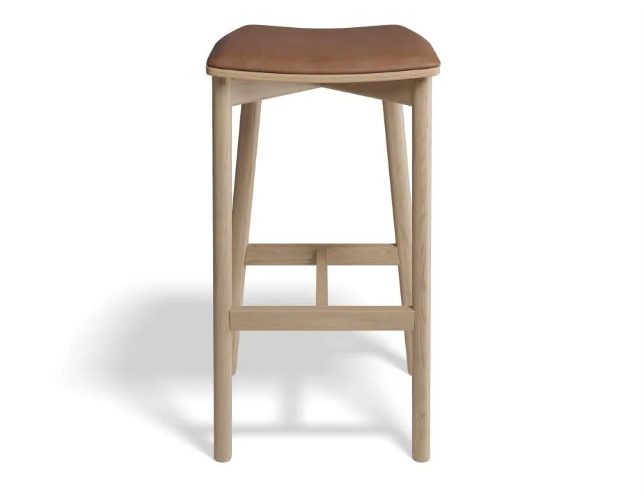 Andi Stool - Natural - Backless with Pad - 66cm Seat Height Vintage Green Vegan Leather Seat Pad