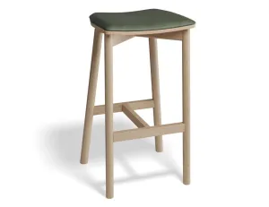 Andi Stool - Natural - Backless with Pad - 75cm Seat Height Vintage Green Vegan Leather Seat Pad