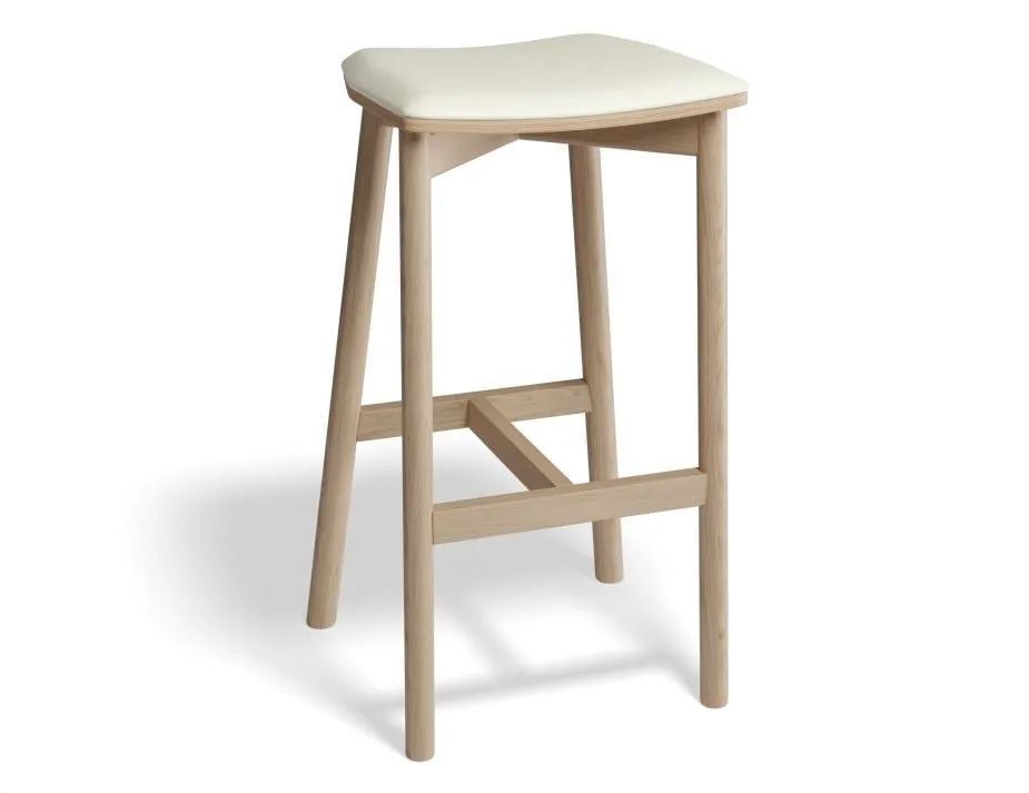 Andi Stool - Natural - Backless with Pad - 75cm Seat Height Vintage Grey Vegan leather Seat Pad