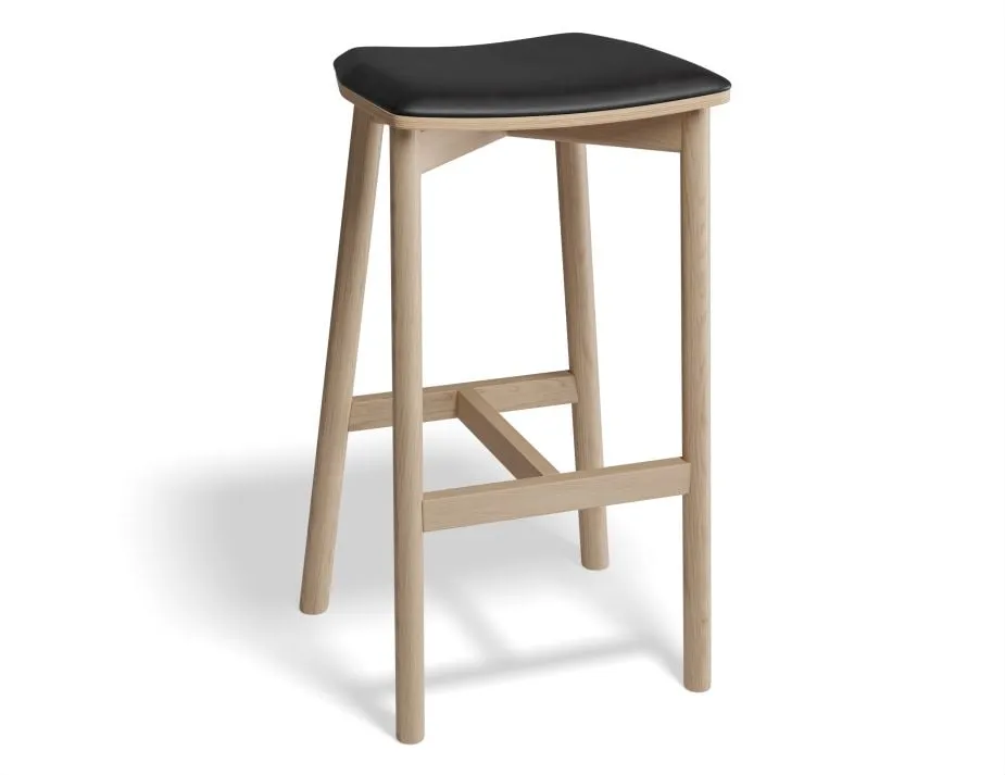 Andi Stool - Natural - Backless with Pad - 75cm Seat Height Vintage Grey Vegan leather Seat Pad