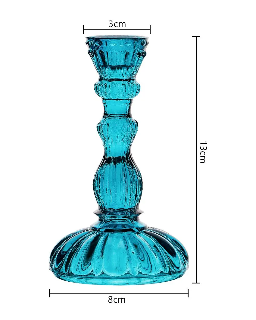 Antique Glass Candle Stand | Multiple Colors | 4 x 2 x 7 inches