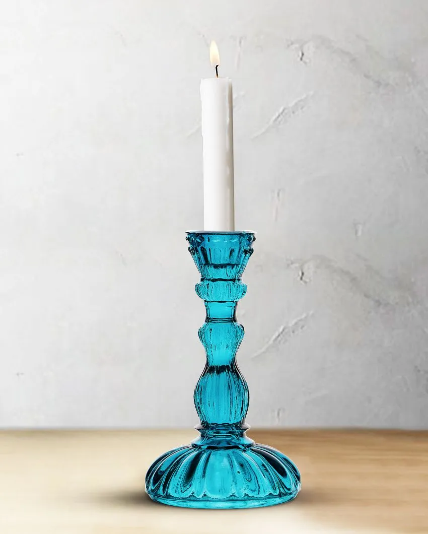 Antique Glass Candle Stand | Multiple Colors | 4 x 2 x 7 inches