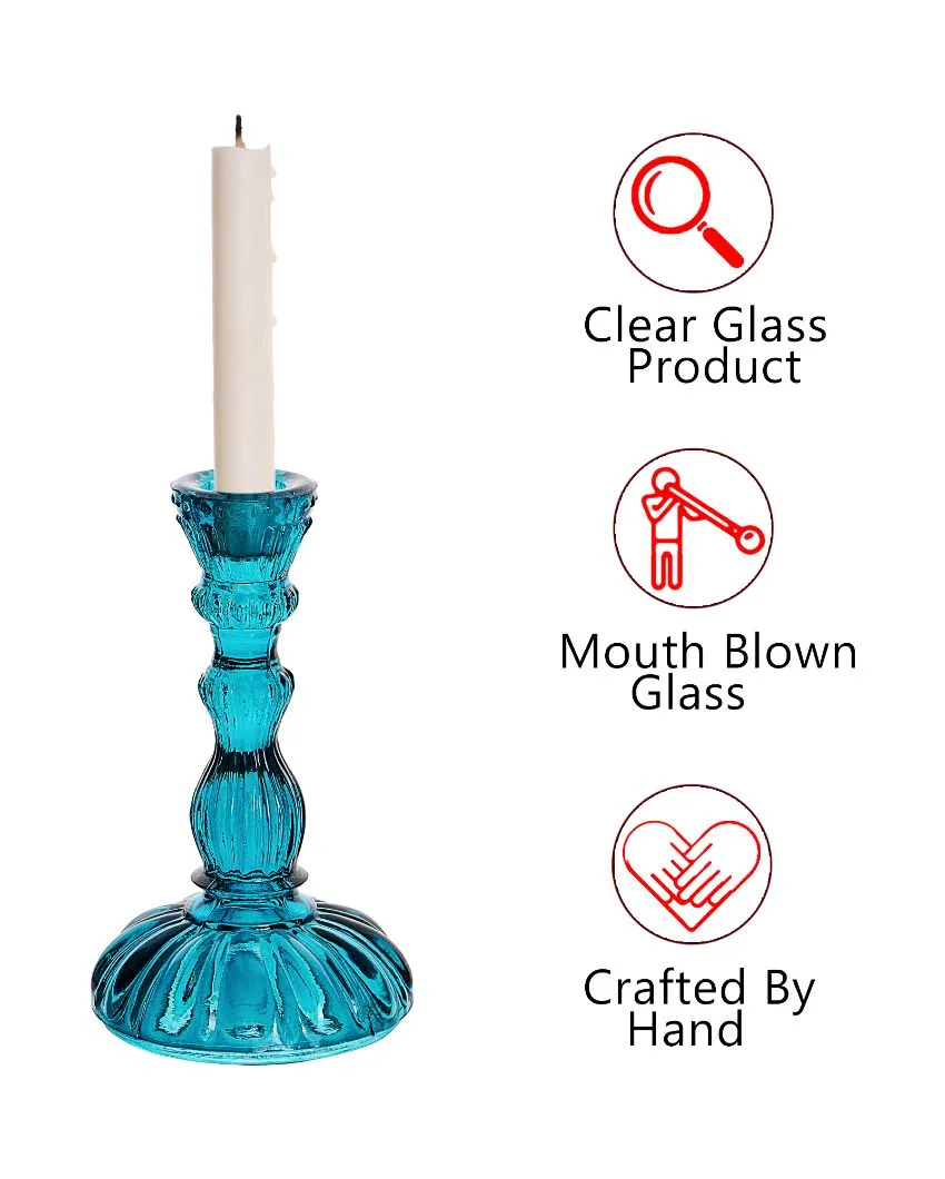 Antique Glass Candle Stand | Multiple Colors | 4 x 2 x 7 inches