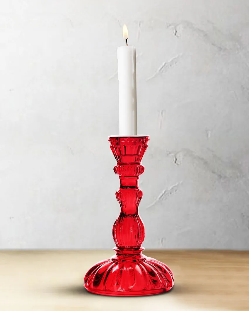 Antique Glass Candle Stand | Multiple Colors | 4 x 2 x 7 inches