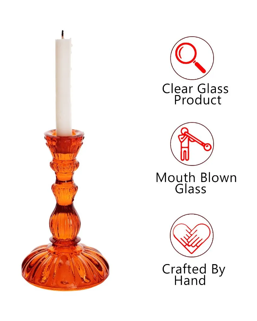 Antique Glass Candle Stand | Multiple Colors | 4 x 2 x 7 inches