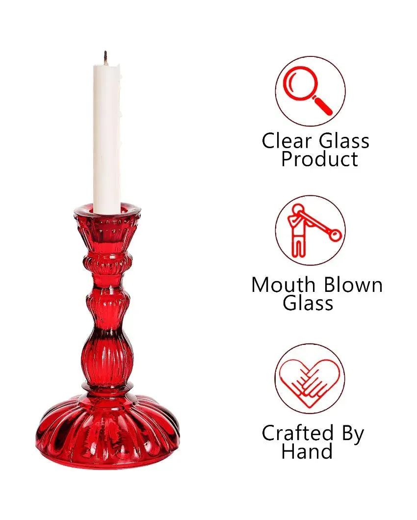 Antique Glass Candle Stand | Multiple Colors | 4 x 2 x 7 inches