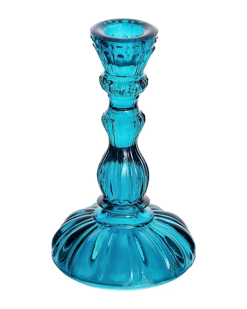 Antique Glass Candle Stand | Multiple Colors | 4 x 2 x 7 inches