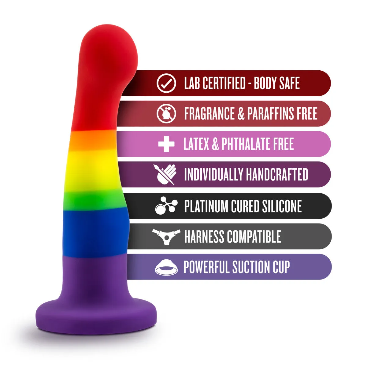 Avant By Blush® | Pride Freedom P1 | Artisan 6 Inch Curved G-Spot Dildo with Suction Cup Base - Elegantly Made with Smooth UltraSilk® Purio® Silicone