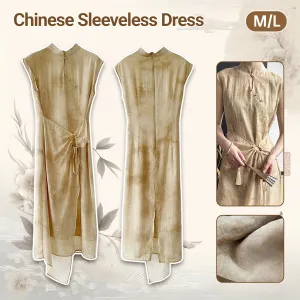 Beige Linen Chinese Sleeveless Dress