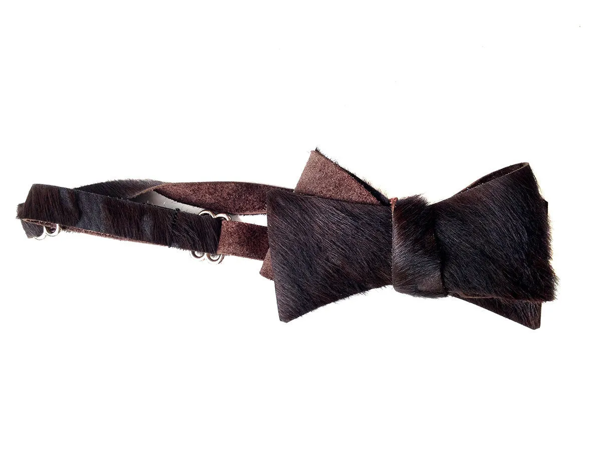 Black-Brown Acid Washed, Hair-On Hide Leather Bow Tie