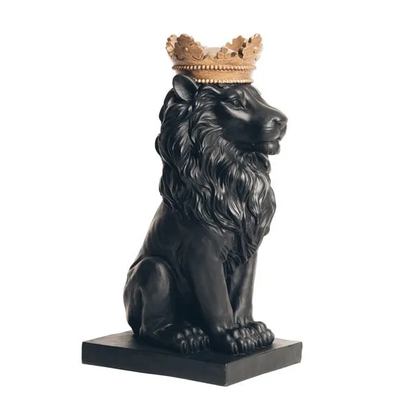 Black Lion with Crown Sculpture