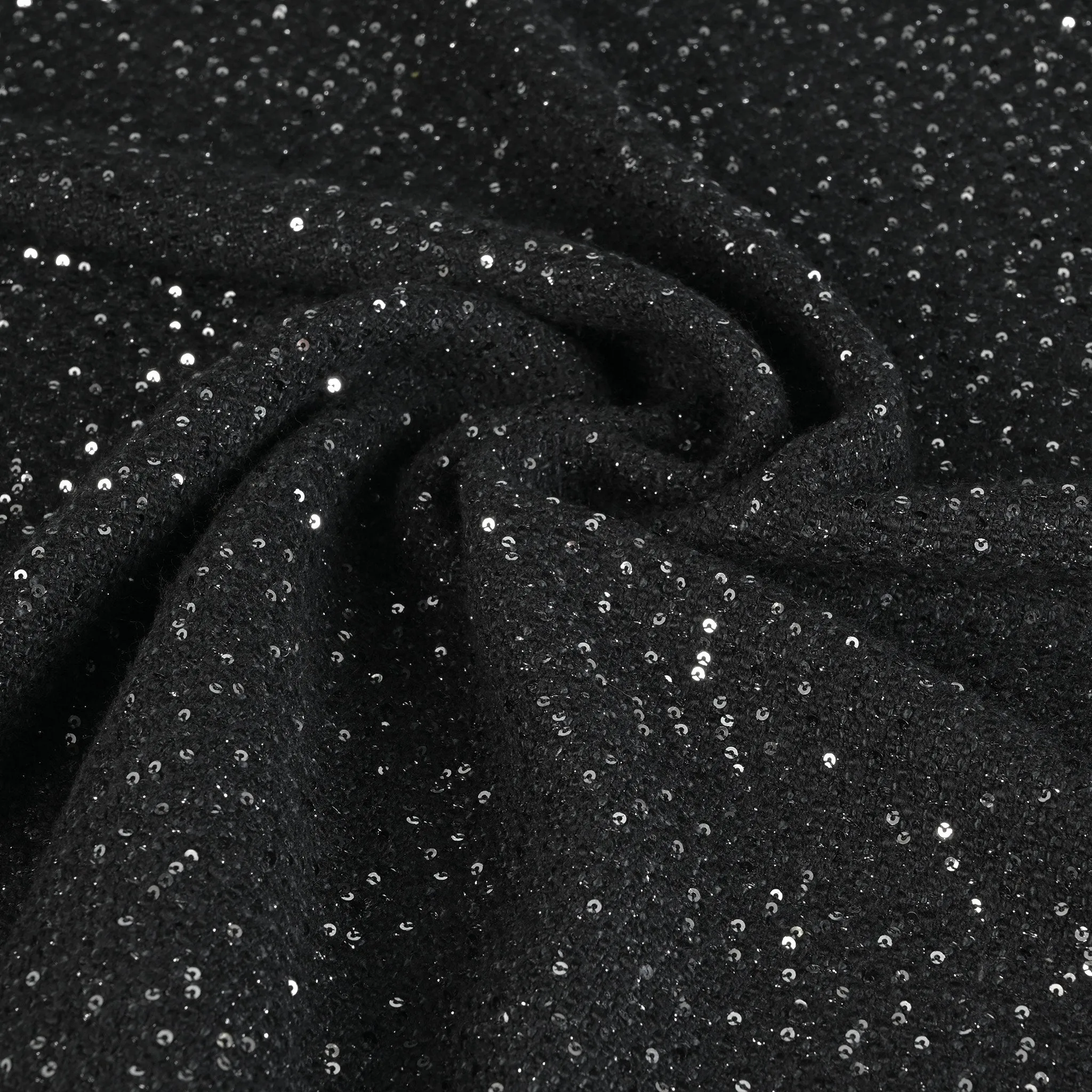 Black Shiny Tweed Fabric 6513