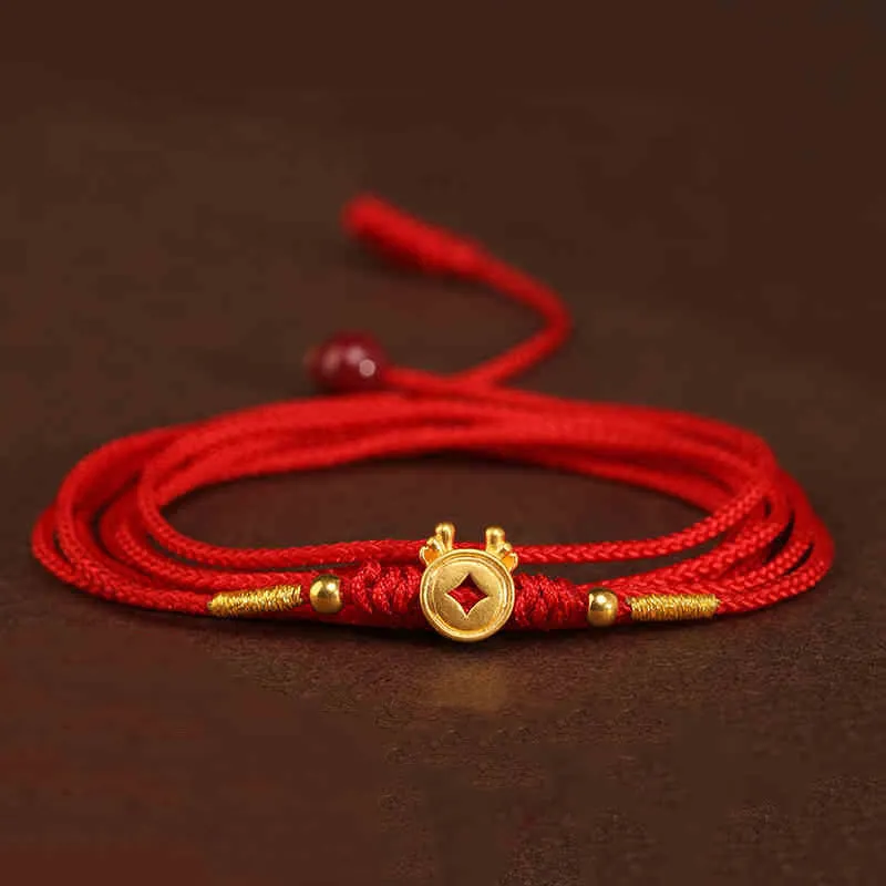 Buddha Stone 999 Solid Gold Red String Belly Chain