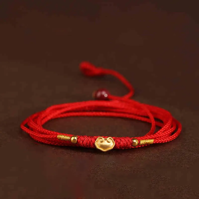 Buddha Stone 999 Solid Gold Red String Belly Chain