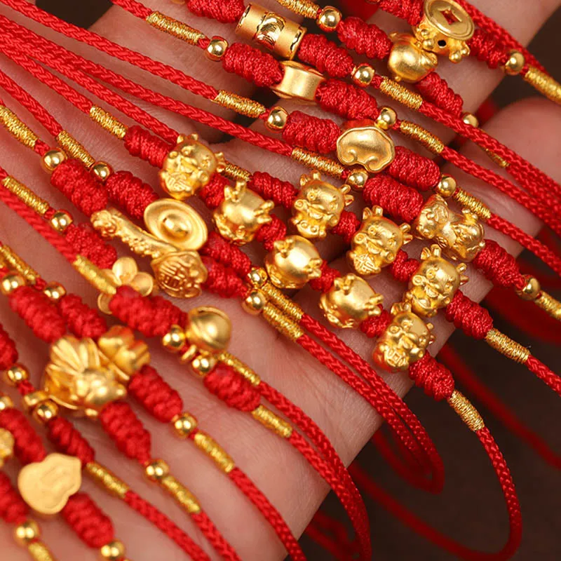 Buddha Stone 999 Solid Gold Red String Belly Chain