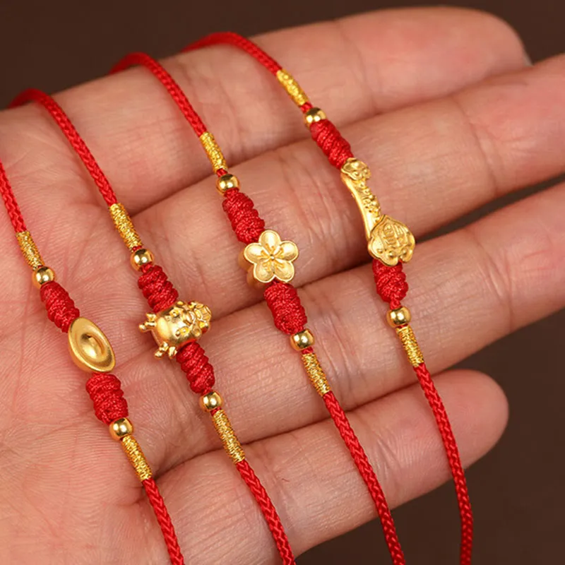 Buddha Stone 999 Solid Gold Red String Belly Chain