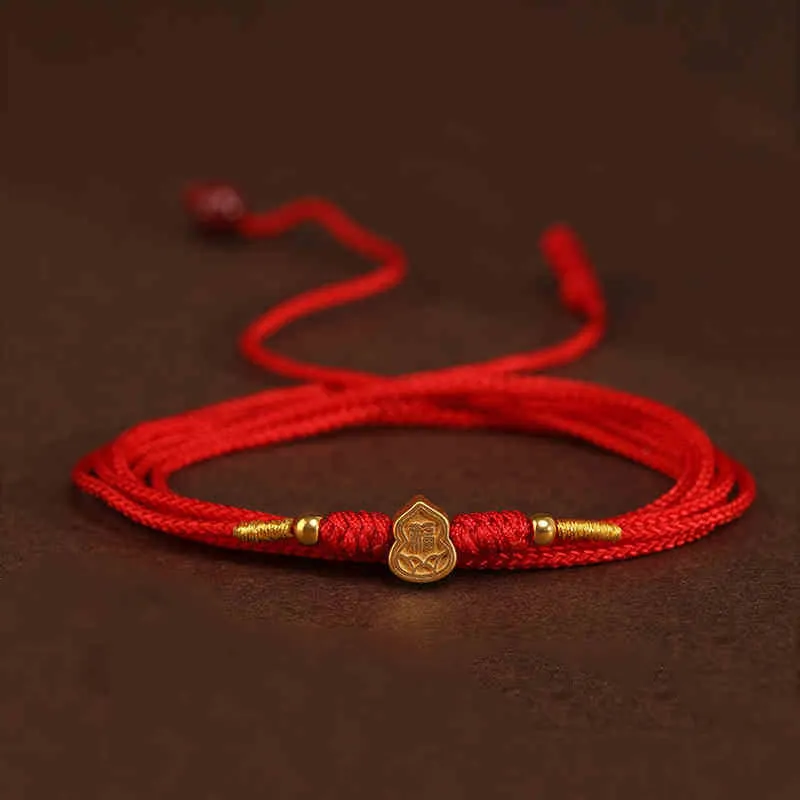 Buddha Stone 999 Solid Gold Red String Belly Chain