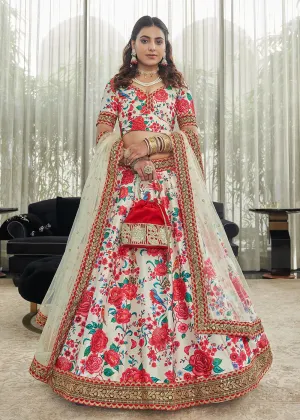 Capricious Off-White Art Silk Floral Printed Lehenga Choli