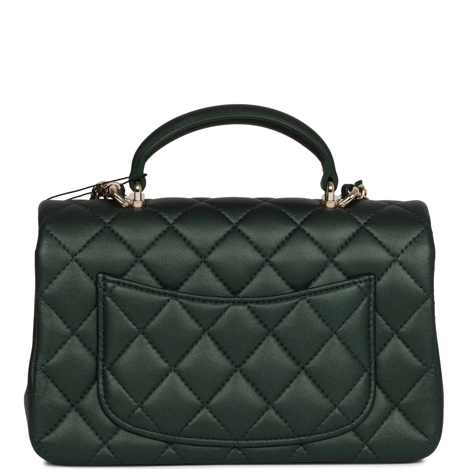 Chanel Mini Rectangular Flap with Top Handle Dark Green Lambskin Light Gold Hardware