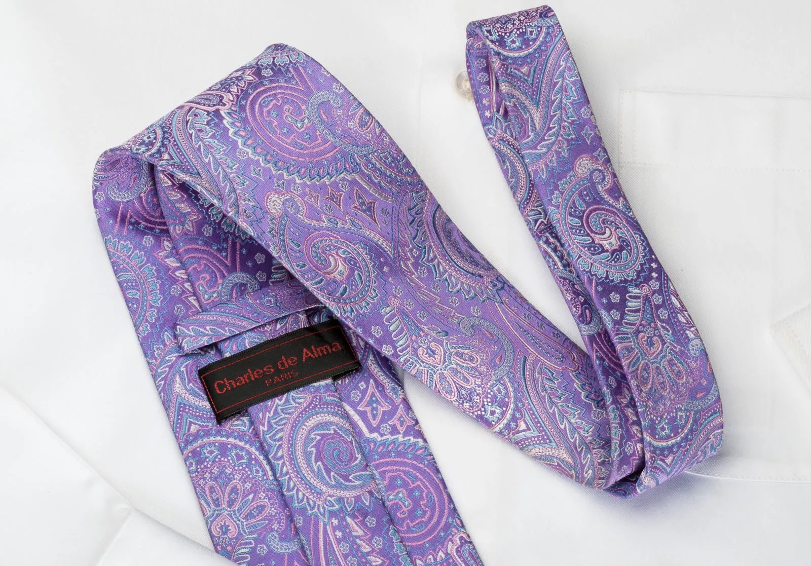 Charles de Alma Silk Necktie Paisley On Mauve With Colorful Rhinestones