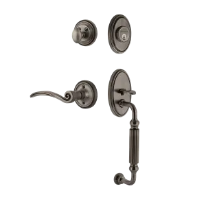 Classic Handleset with F-Grip and Classic Rosette with Swan Lever in Antique Pewter