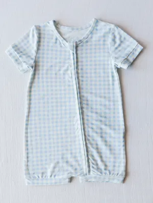 Cloud Shorty Layette - Sky Blue Check