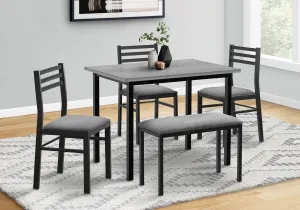 Contemporary Dining Set, 5pcs, 40" Rectangular, Black Metal, Grey Laminate, Grey Fabric