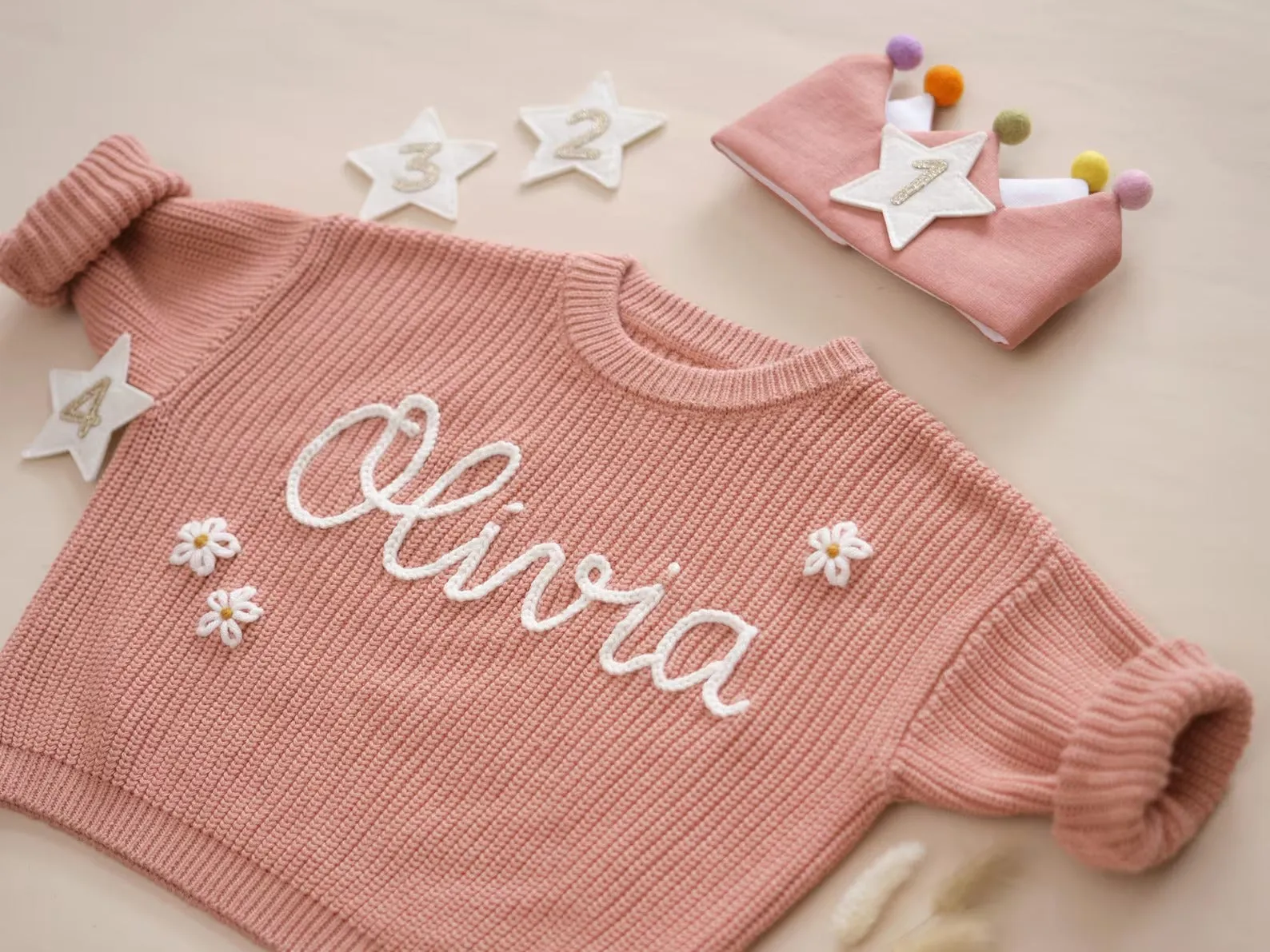 Custom Name Baby Sweater, Hand Embroidered Kid Sweater, Knit Toddler Sweater KS06