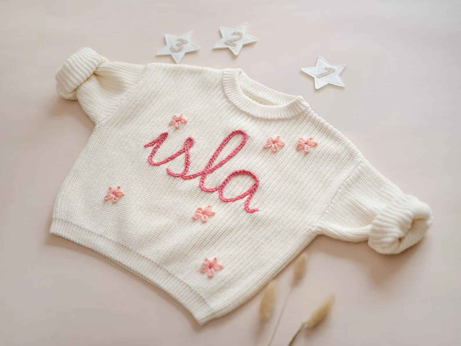 Custom Name Baby Sweater, Hand Embroidered Kid Sweater, Knit Toddler Sweater KS06