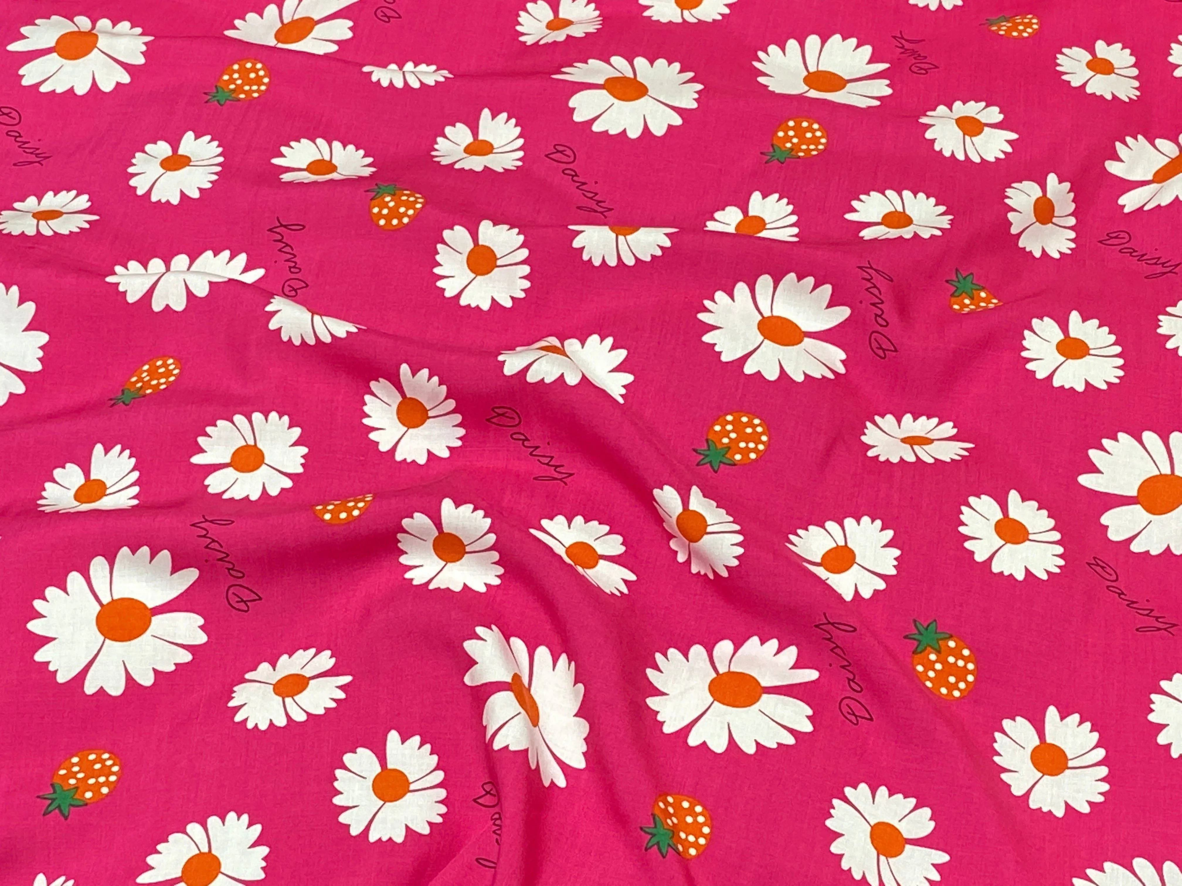 Daisies & Strawberries - Novelty Printed Viscose