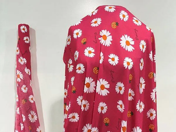 Daisies & Strawberries - Novelty Printed Viscose