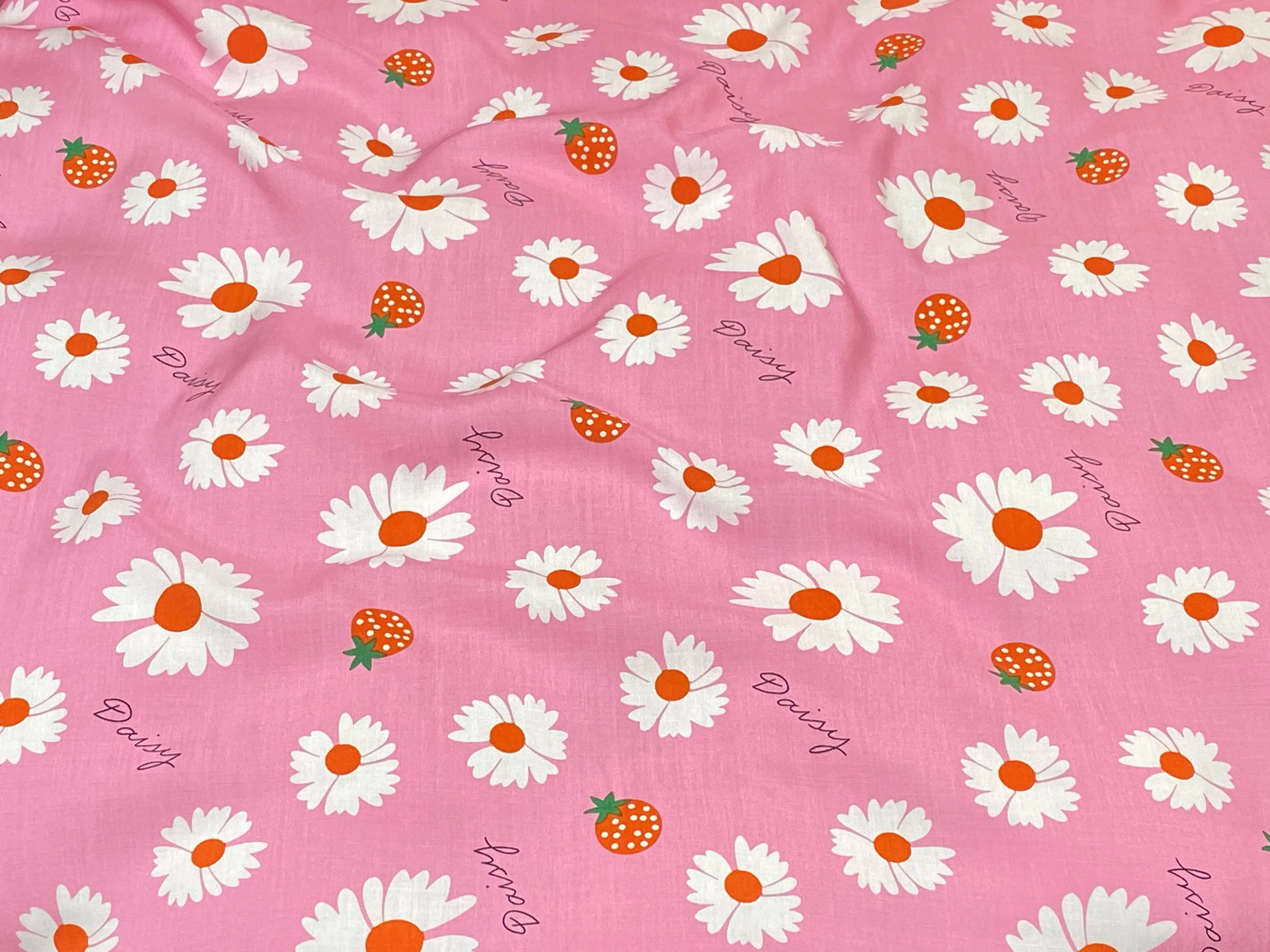 Daisies & Strawberries - Novelty Printed Viscose