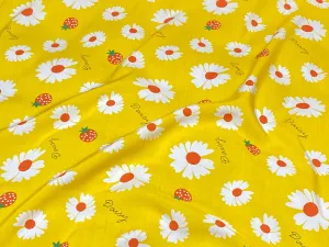 Daisies & Strawberries - Novelty Printed Viscose