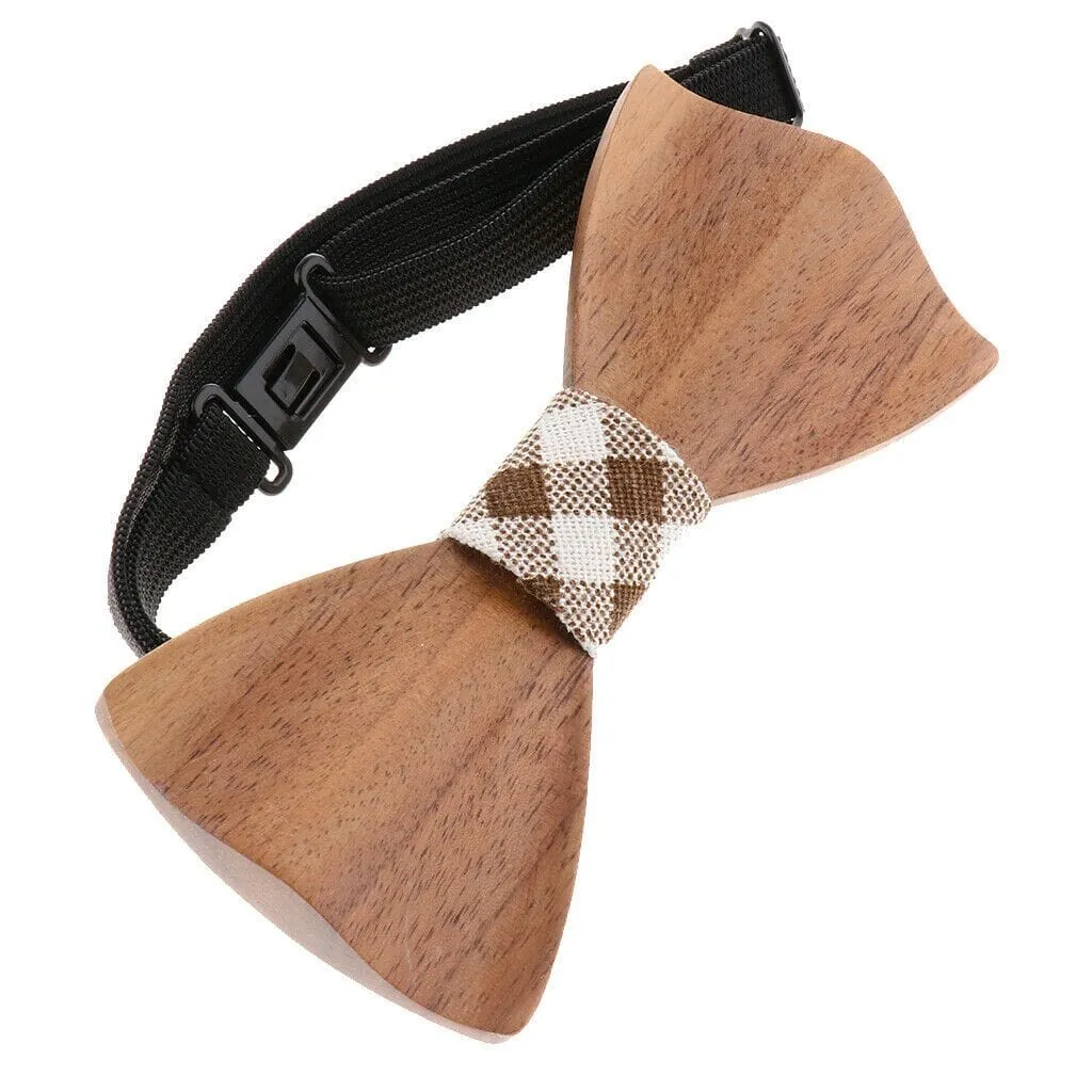 Dark Wood Check Fabric Adult Bow Tie