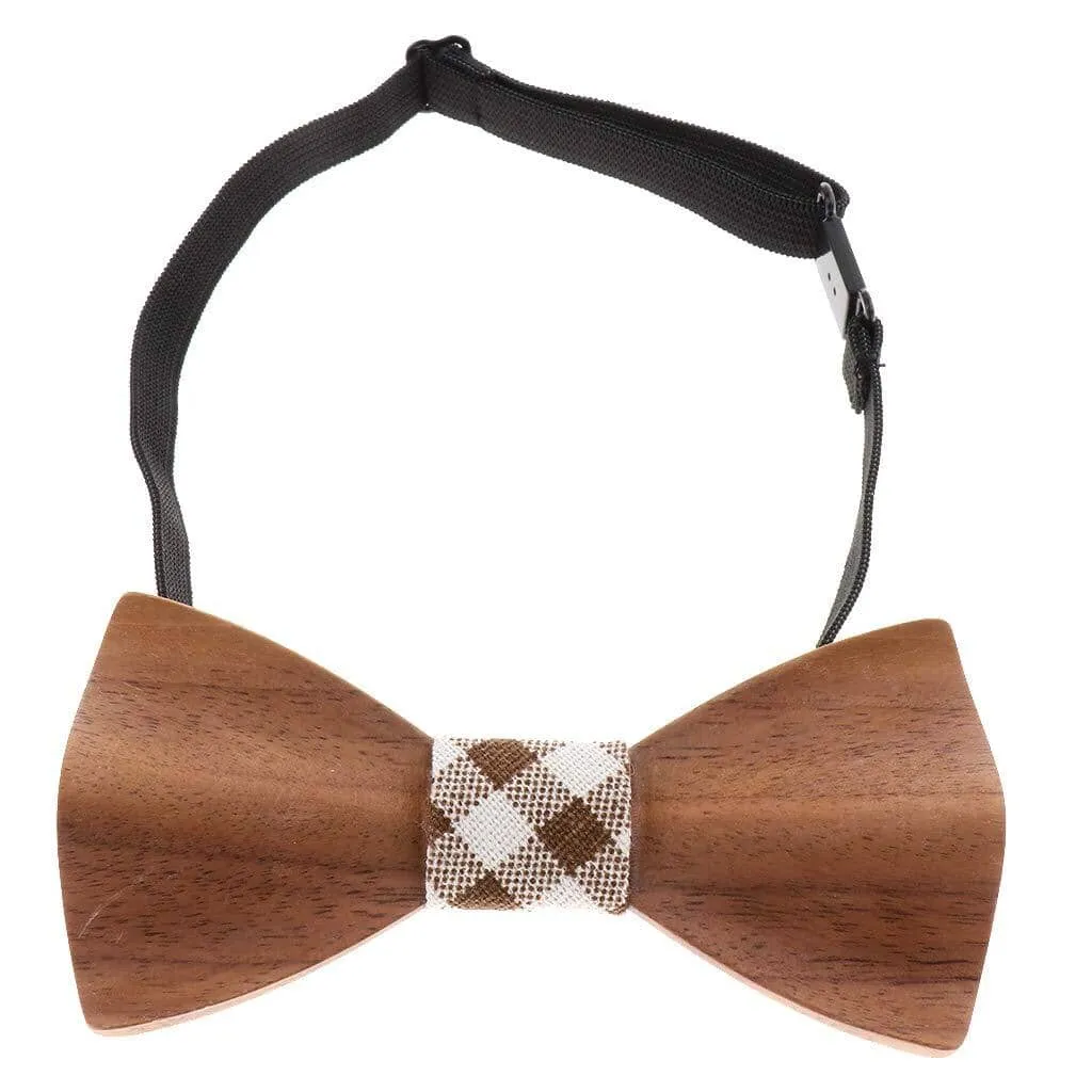 Dark Wood Check Fabric Adult Bow Tie