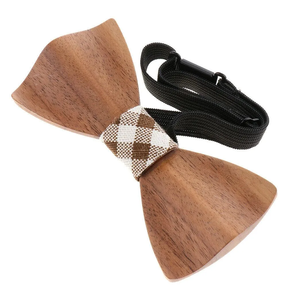 Dark Wood Check Fabric Adult Bow Tie