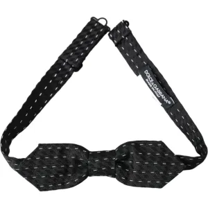 Dolce & Gabbana Black White Stitched Silk Men Neck Bow Tie