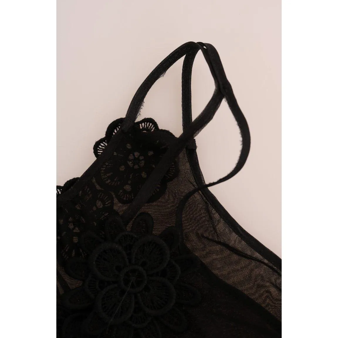 Dolce & Gabbana Elegant Black Silk Lace Chemise Dress