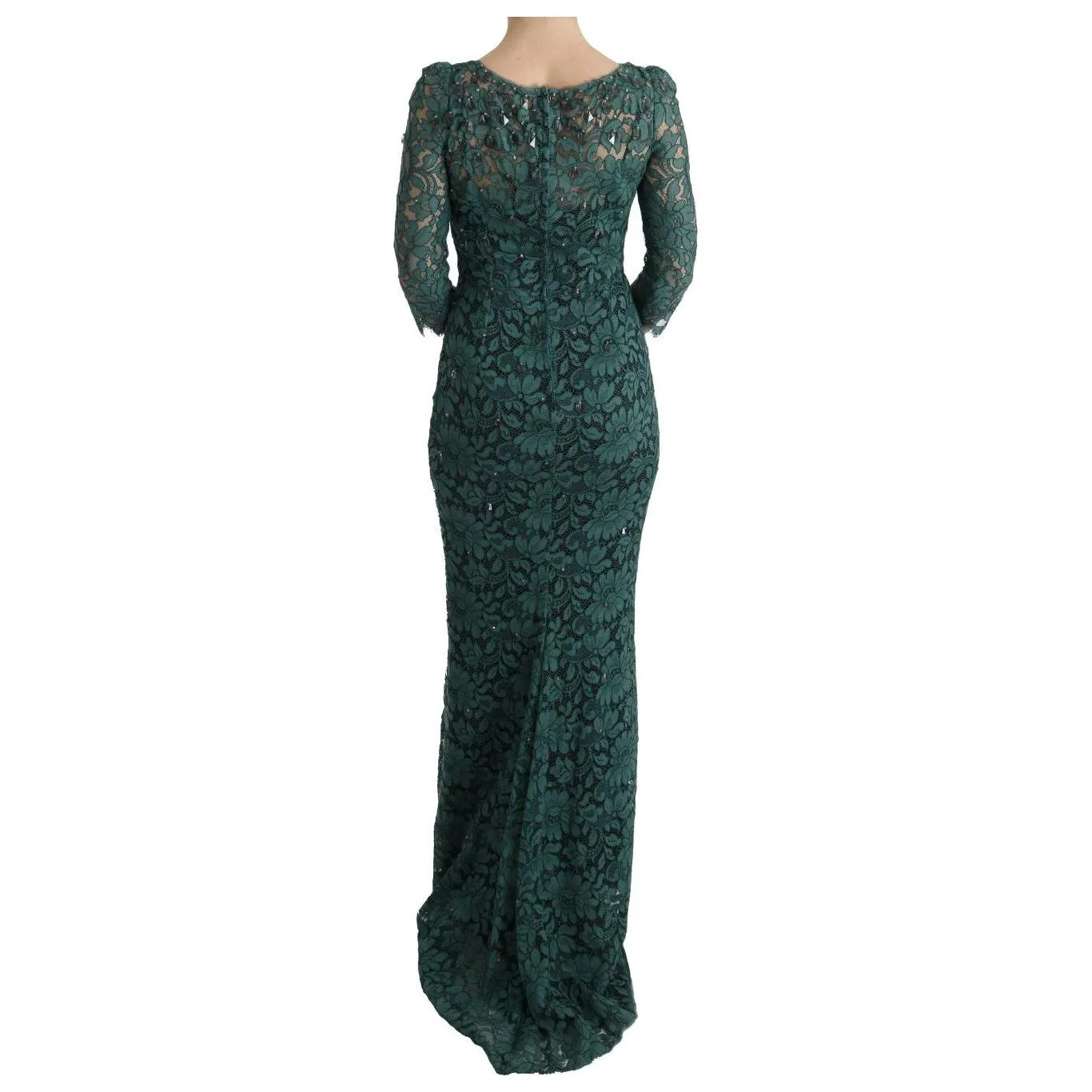 Dolce & Gabbana Elegant Green Crystal Embellished Sheath Dress