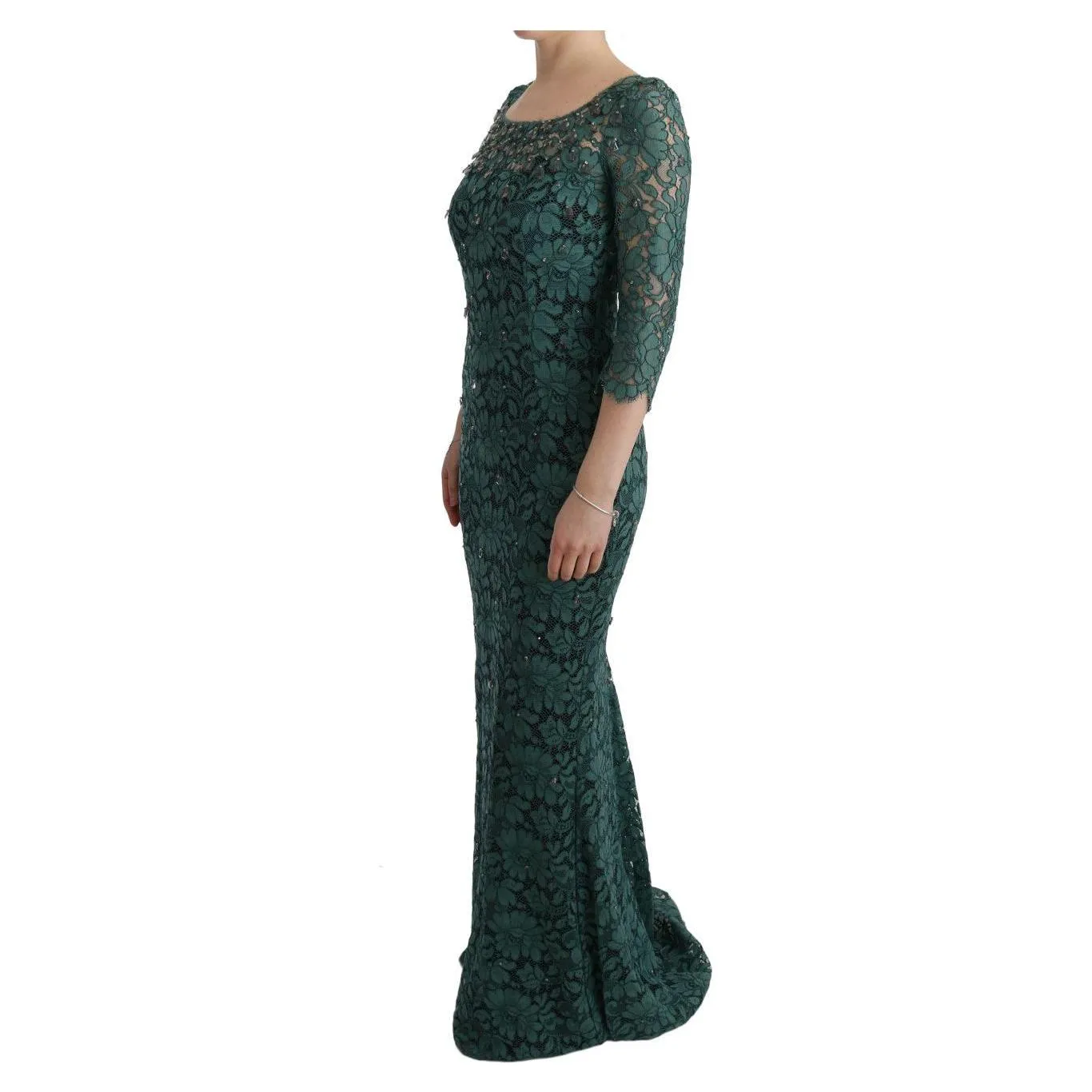 Dolce & Gabbana Elegant Green Crystal Embellished Sheath Dress