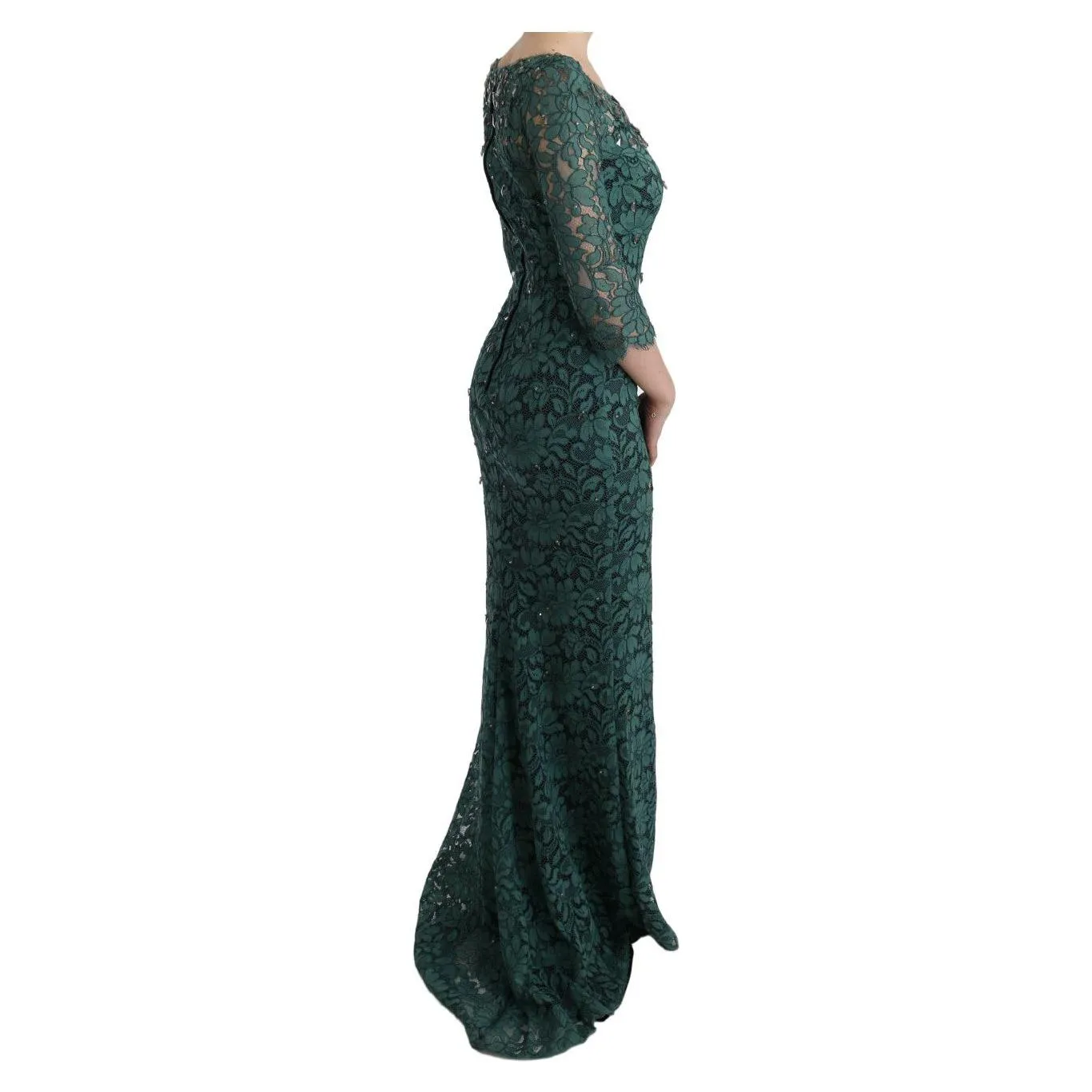 Dolce & Gabbana Elegant Green Crystal Embellished Sheath Dress