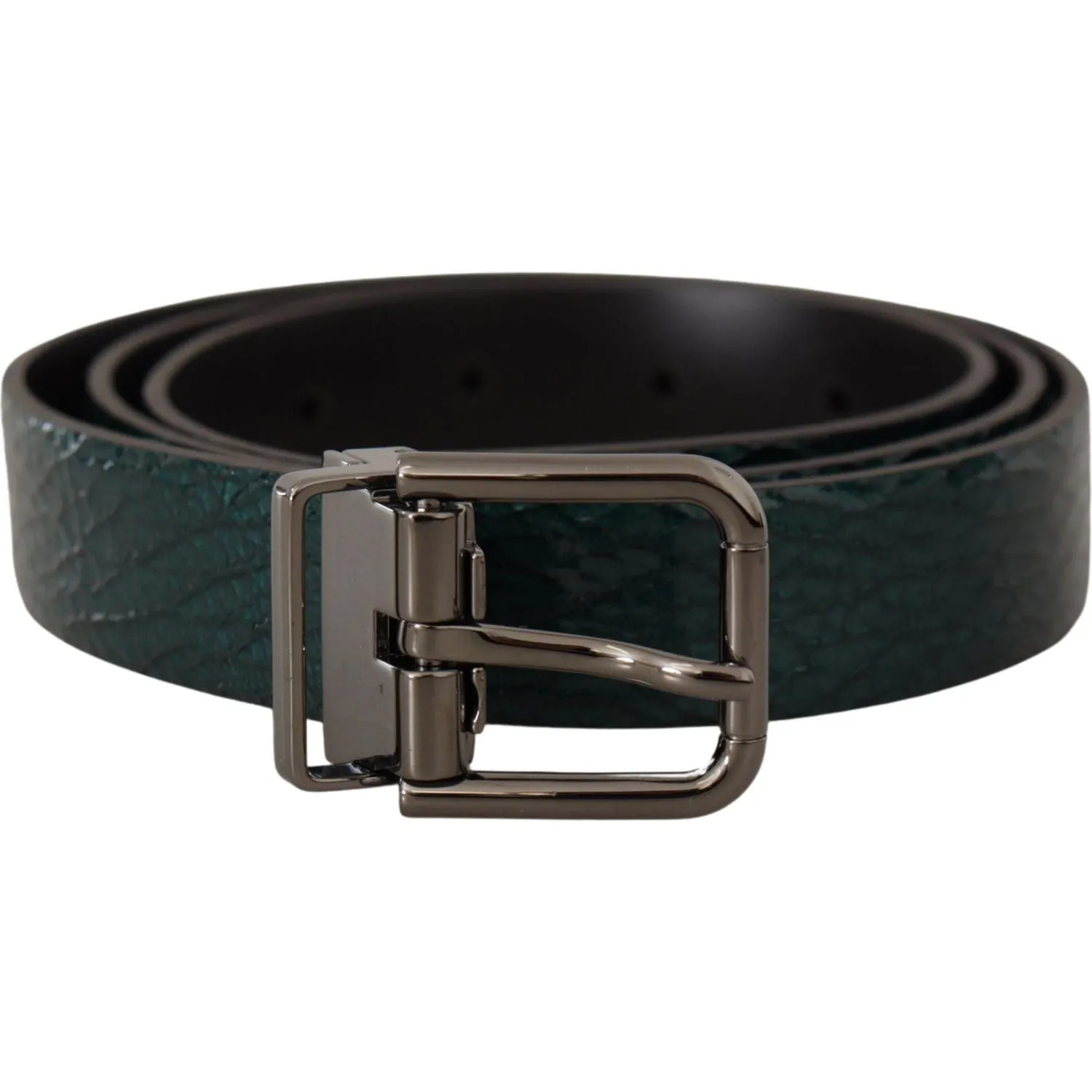 Dolce & Gabbana Elegant Green Leather Belt with Silver Buckle