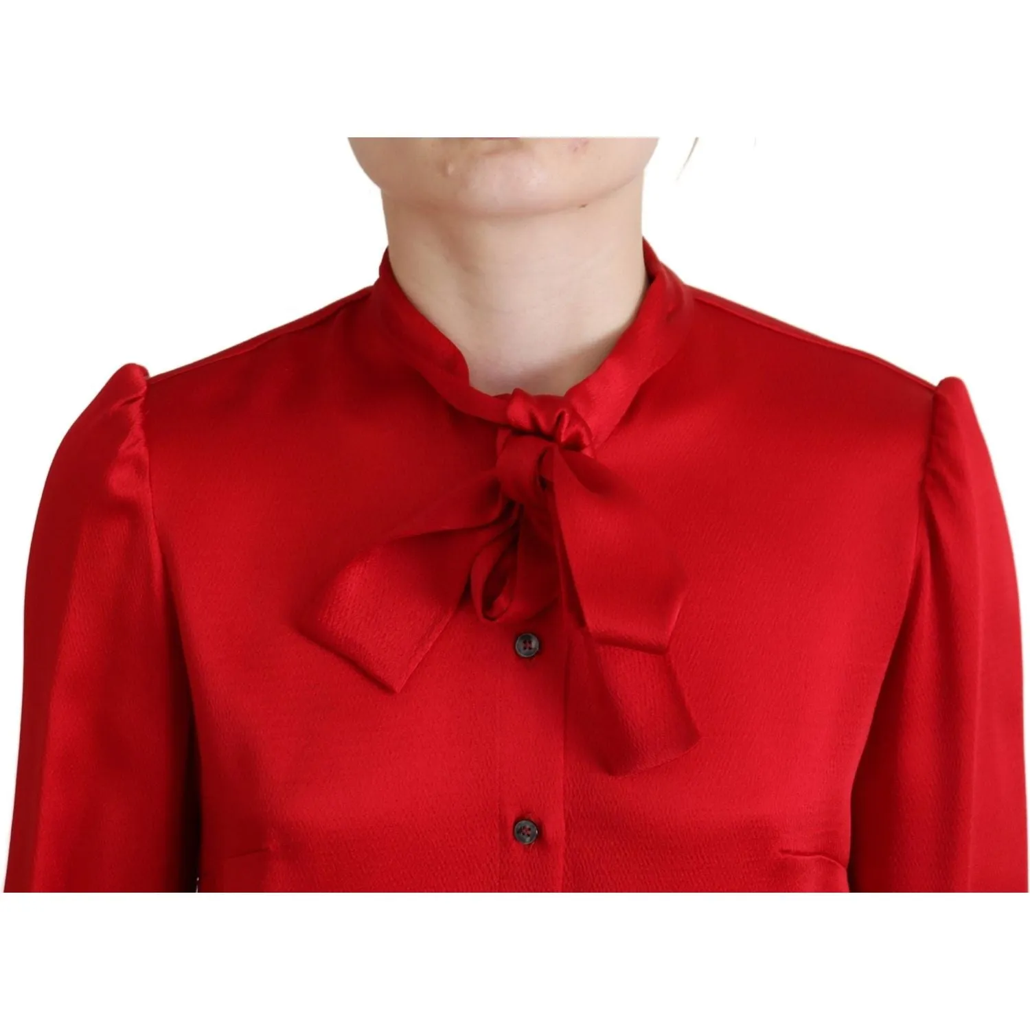 Dolce & Gabbana Elegant Red Ascot Collar Blouse